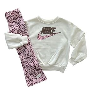 Nike Ivory Crewneck Sweatshirt and Pink Flared Pants Set Girls Size 4 NWT